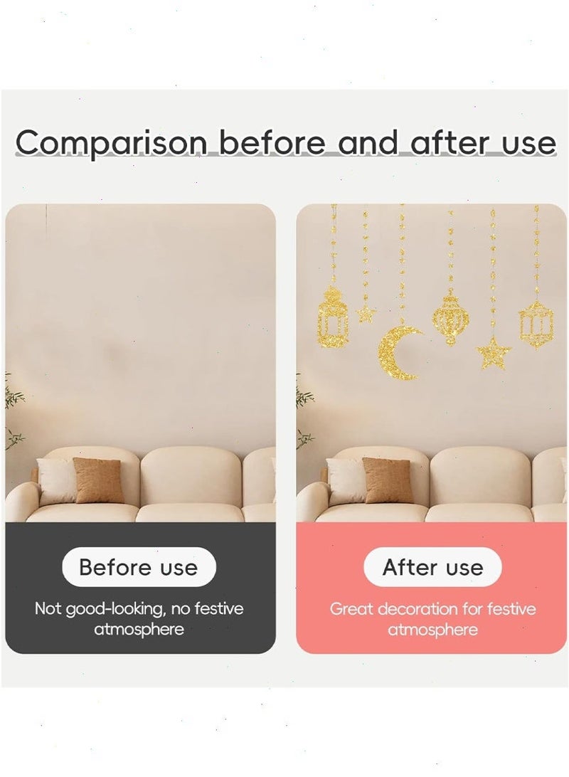 زينة رمضان، زينة رمضان معلقة على شكل قمر لامع ونجمة، لافتة خلفية على شكل فانوس، زينة حفلات رمضان للمنزل وغرفة المعيشة وغرفة النوم - Image 4